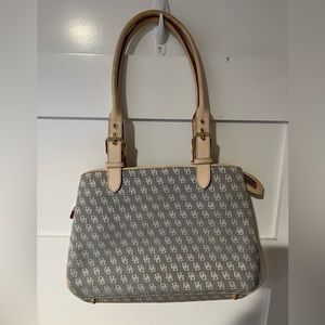 Dooney & Bourke Canvas Grey/ White Signature Buckle Satchel